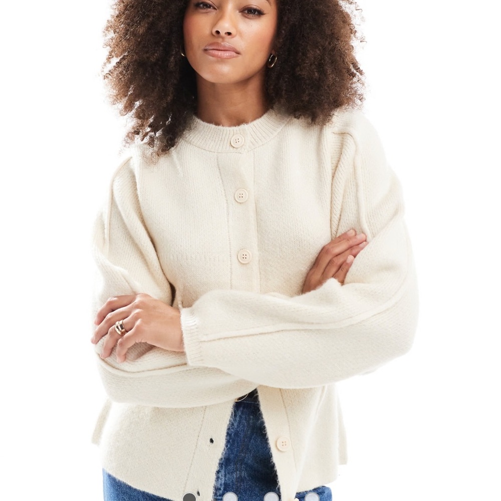 ASOS DESIGN sculpted crew neck cardigan in cream